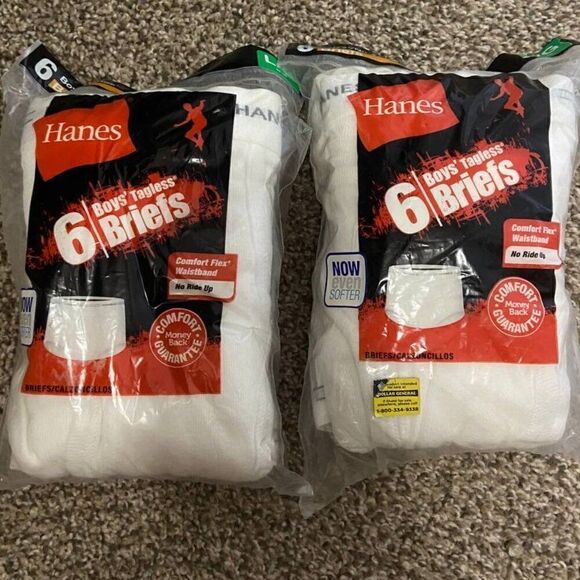 2 Pack Size Large Hanes Tagless Boys Briefs Underpants, New - Picture 1 of 4
